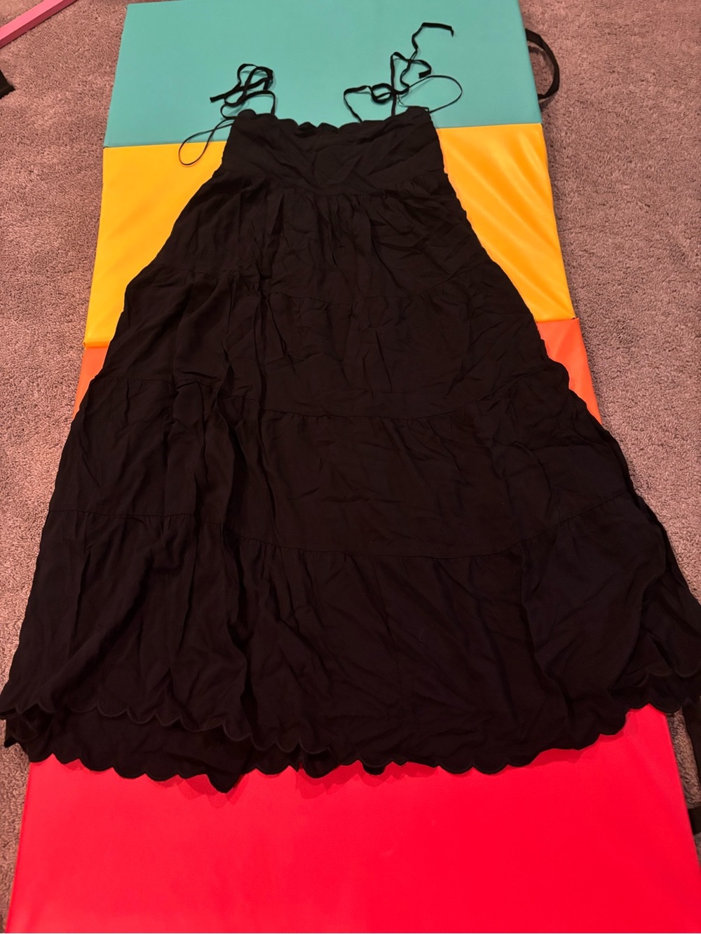 Black Tiered Maxi Skirt with Scalloped Hem